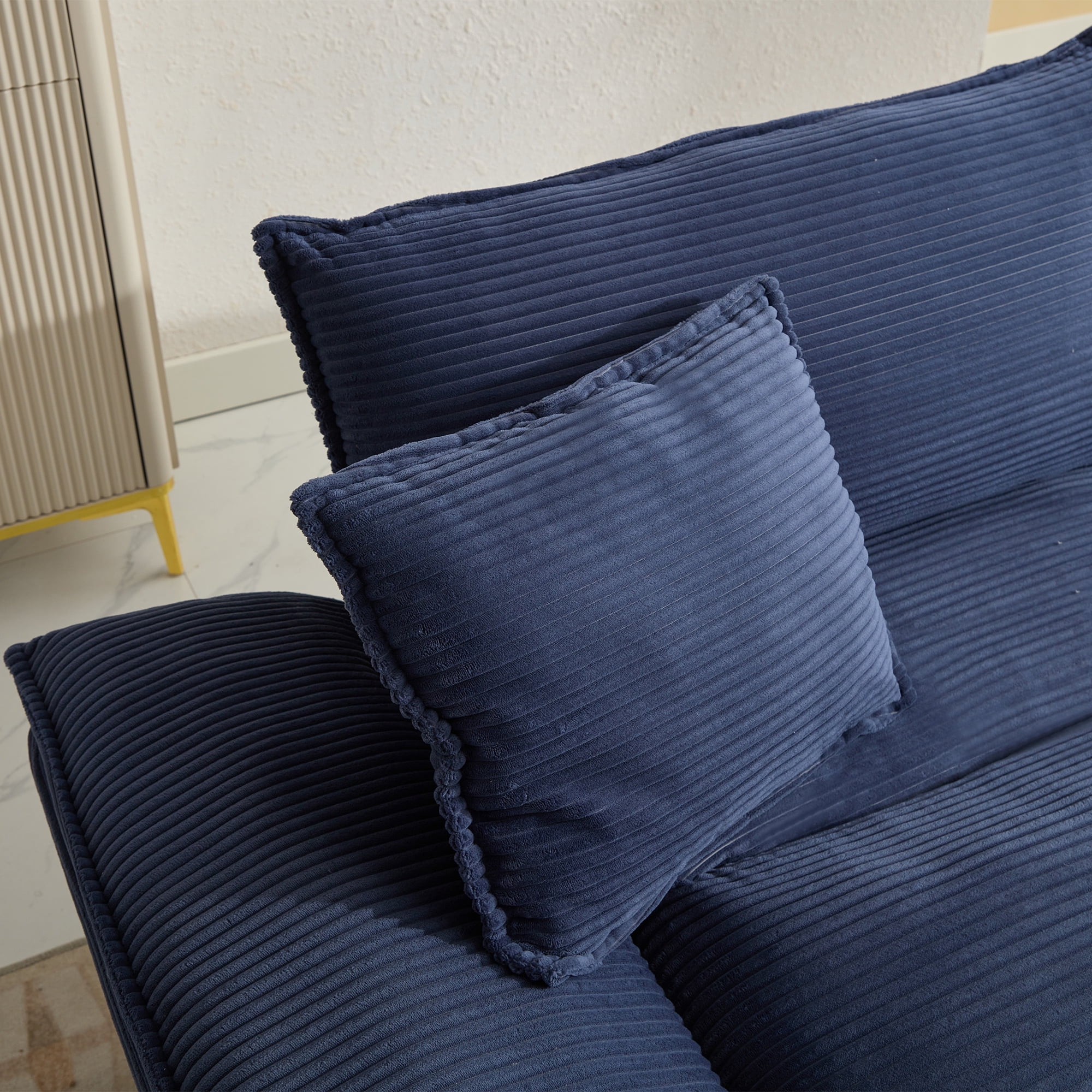 Aukfa 84" Deep Seat Sofa Modern Comfy Sofa Sleeper Couch for Living Room, 2 Pillows, Corduroy, Blue
