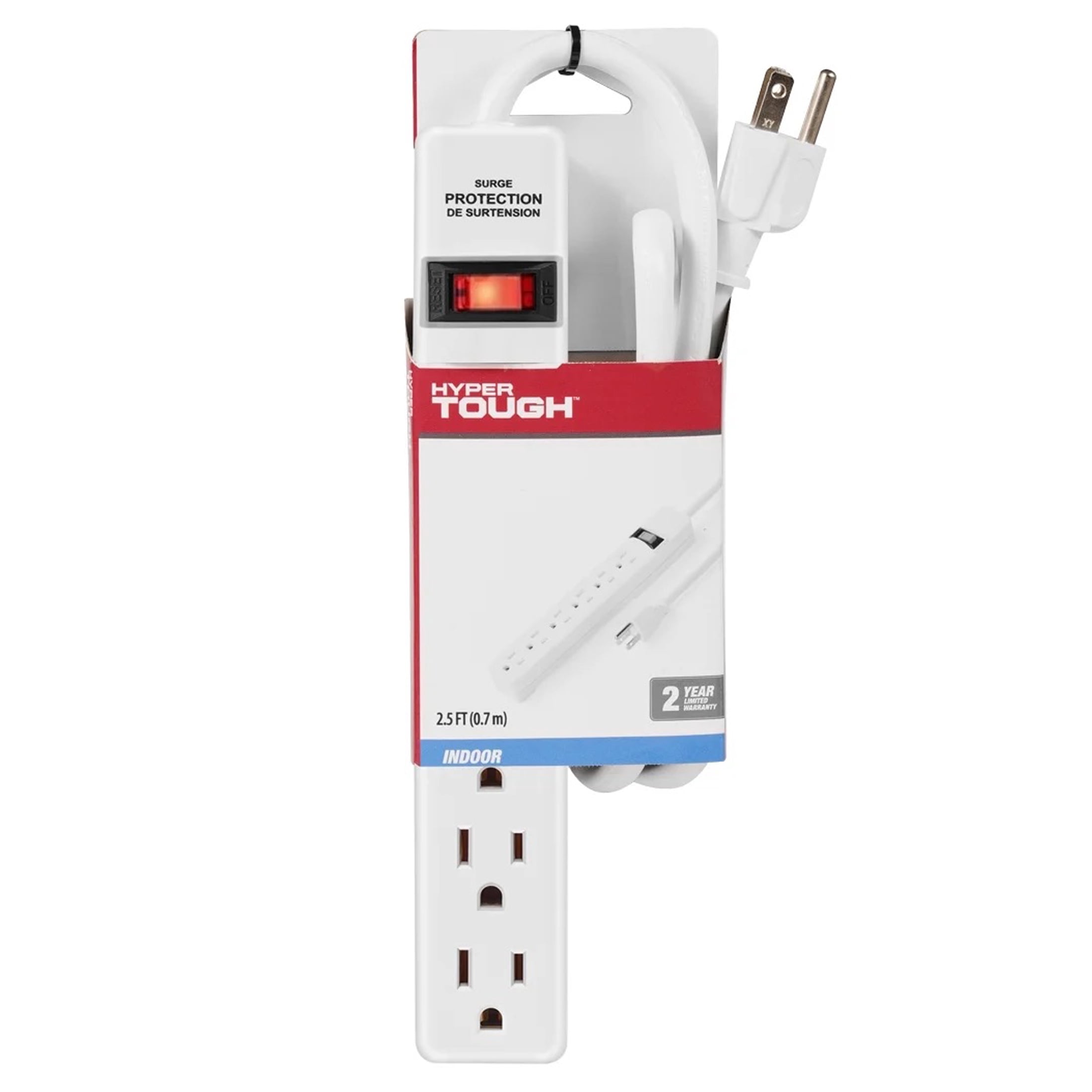Hyper Tough 6-Outlet Power Strip with Surge Protection and 2.5 ft White Cord