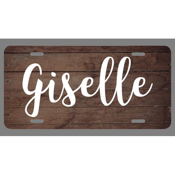 Giselle Name Wood Style License Plate Tag Vanity Novelty Metal | UV Printed Metal | 6-Inches By 12-Inches | Car Truck RV Trailer Wall Shop Man Cave | NP174