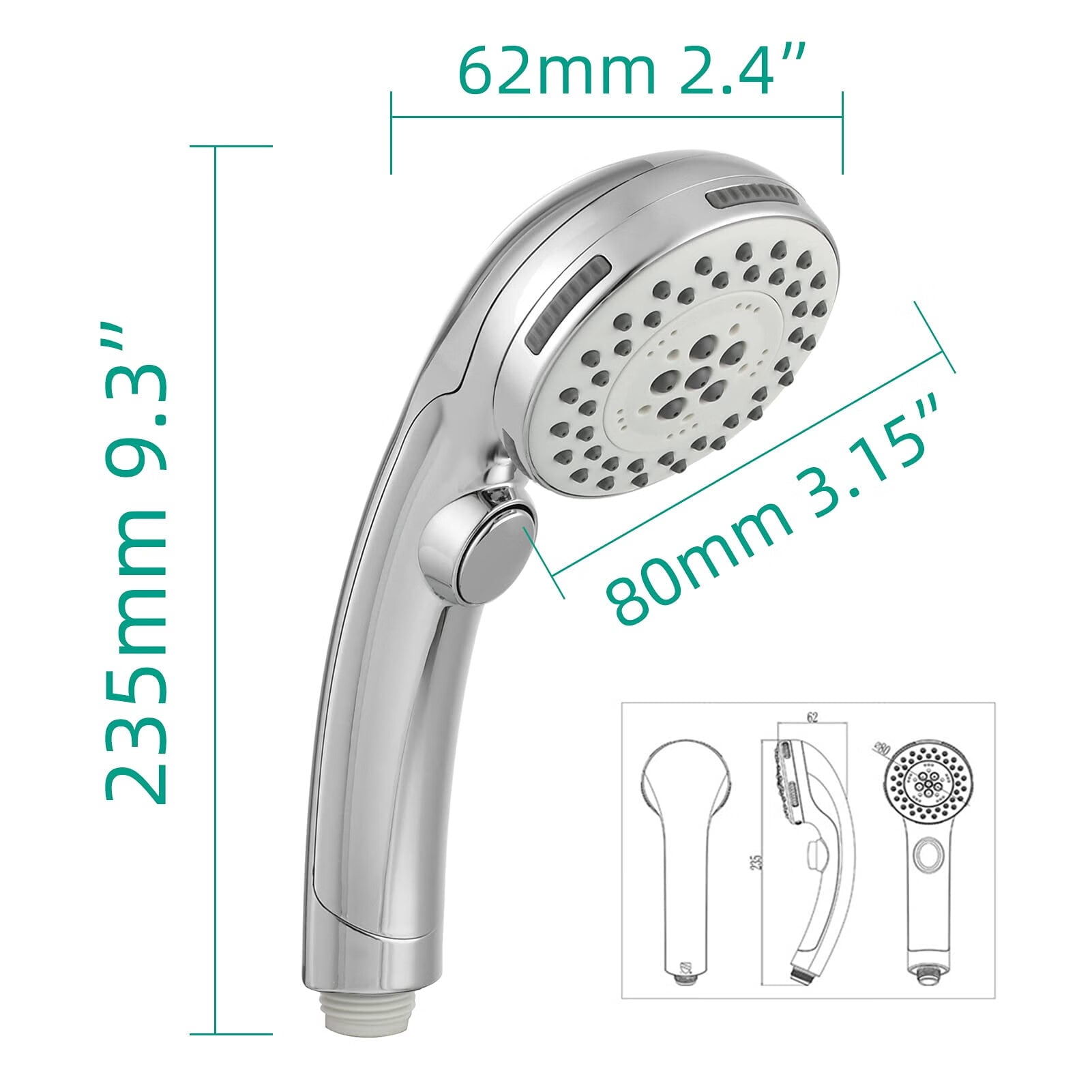 On/Off Shower Head RV ABS,High Pressure 5 Setting Hand Held Shower Head with Hose and Holder,Chrome