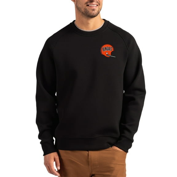 Men's Cutter & Buck Black Cincinnati Bengals Throwback Roam Recycled Raglan Pullover Sweatshirt