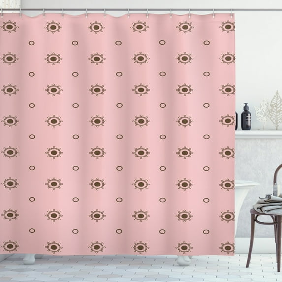 Pink Polka Dots Shower Curtain, Retro Style with Mini Circles Helm Design Pastel Tones Ornamental, Fabric Bathroom Set with Hooks, 69"W X 84"L Extra Long, Pale Rose and Umber, by Ambesonne