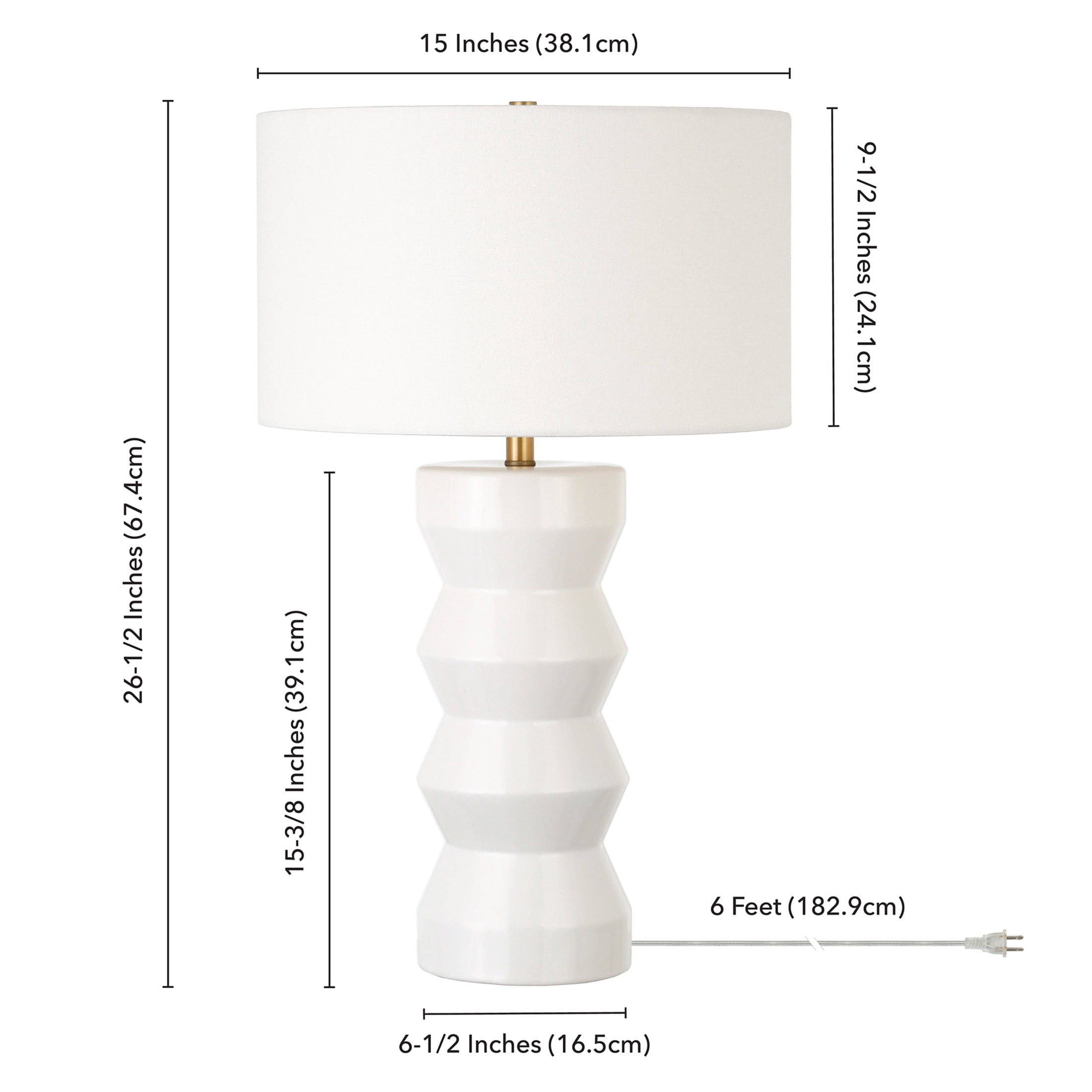 Evelyn&Zoe Carlin 27" Tall Ceramic Table Lamp with Fabric Shade, Matte White/White