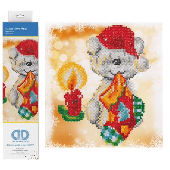 Diamond Dotz Puppy Stocking Christmas  Diamond Painting Kits for Adults - Diamond Art Kits a Relaxing Creative Craft Kit with Dotz Gems 9.5"x9.9"