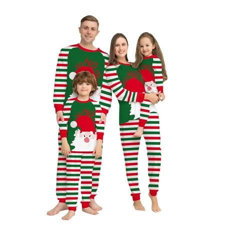 

Ydkzymd Christmas Family Pajamas Striped Printed Matching Pajamas Sets Long Sleeve Holiday Jammies Loungewear