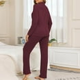 thumbnail image 5 of QNANSPI Pajama Sets for Women, Womens Long Sleeve Pajama Sets, Womens Solid Color Button Up Collared Top Drawstring Pants Sleepwear Outfit, 5 of 6