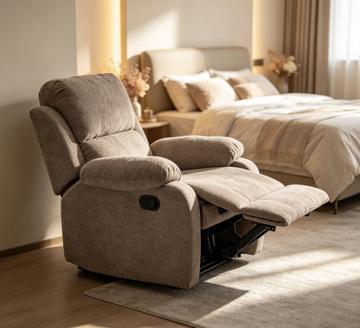 Leumius Recliner Chairs for Living Room, Manual Reclining Chair Single Sofa, Ergonomic Lounge Chair with Rocking Function,Khaki