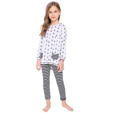 

Little Girls Easter Clothing Sets Bunny Outfits 2PCS Top Stripe Leggings Sets Clothes Outwear For 7-8 Years