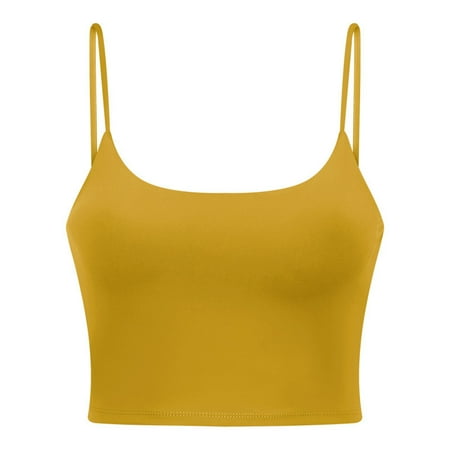 

Ameiqe Sports Bra for Women Quick Dry Padded Workout Clothes Cute Tank Tops Camisole Yoga Fitness Running Gym(Yellow S)