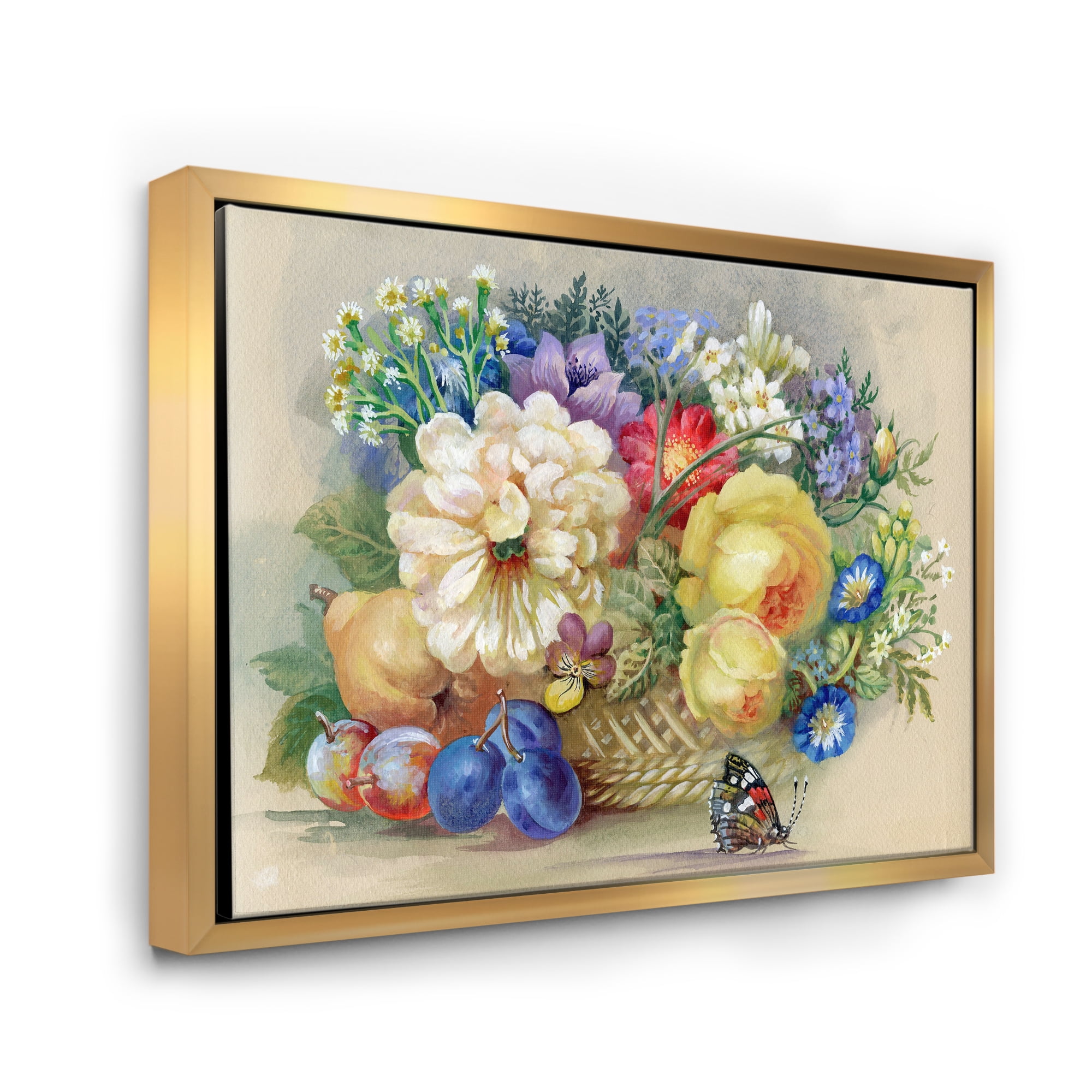 Designart 'Vintage Still Life Of White and Yellow Flowers' Traditional Framed Canvas Wall Art Print