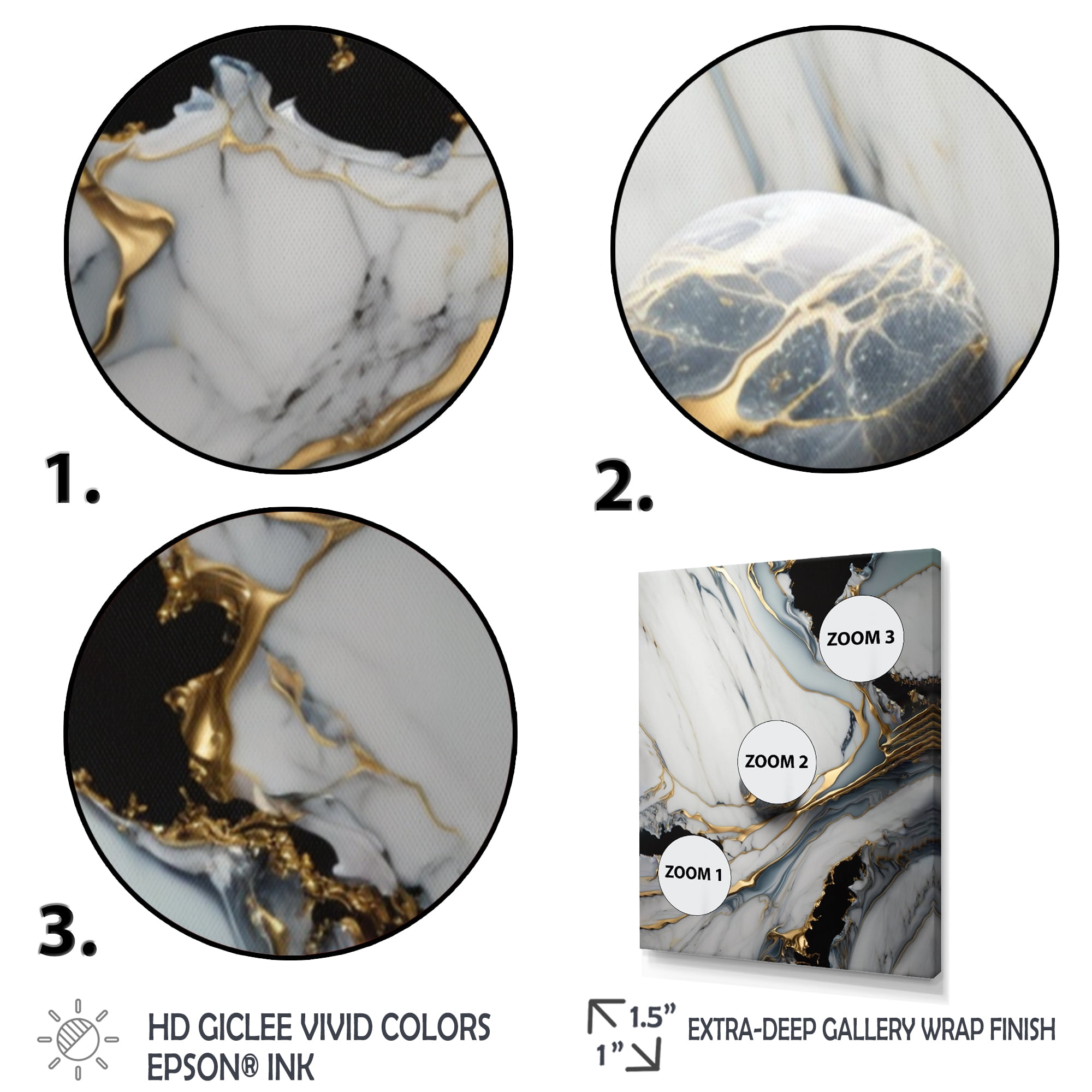 Designart Abstract Geode Gold And White Marble III Canvas Wall Art