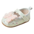 thumbnail image 3 of Zanarzt Toddler Dress Up Shoes Baby Girls Mary Jane Flats with Bowknot Flowers Princess Wedding Dress Ballet Shoes Non-Slip Toddler First Walkers Beige,US 5, 3 of 9