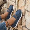 thumbnail image 4 of Women's Suede Leather Casual Penny Loafers Ladies Retro Classic Flats Dress Shoes Comfortable Slip On Fashion Boat Shoes Blue Size 7.5, 4 of 8