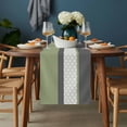thumbnail image 2 of Sage Green Morocco Table Runner - 48 Inch Long, Kitchen Dining Table Runner Dresser Scarves, Modern Stitching Geometric Striped Grey Farmhouse Decor for Coffee Tables Wedding Party Banquet, 2 of 8