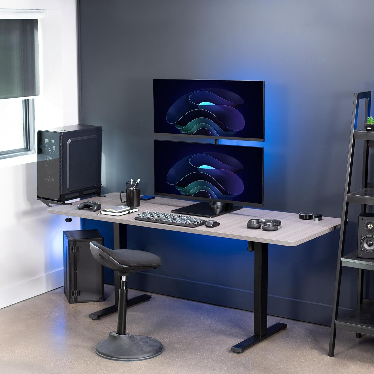 Dual Monitor Desk Stand with Tempered Glass Base, -Standing LCD Mount for 2 Ultrawide Screens  to 34 inches