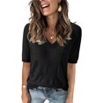 thumbnail image 1 of Arach&Cloz Women's V-Neck Short Sleeve Special Rib Knitted Pattern Casual Tops Sweater Spring Summer 2025, 1 of 6