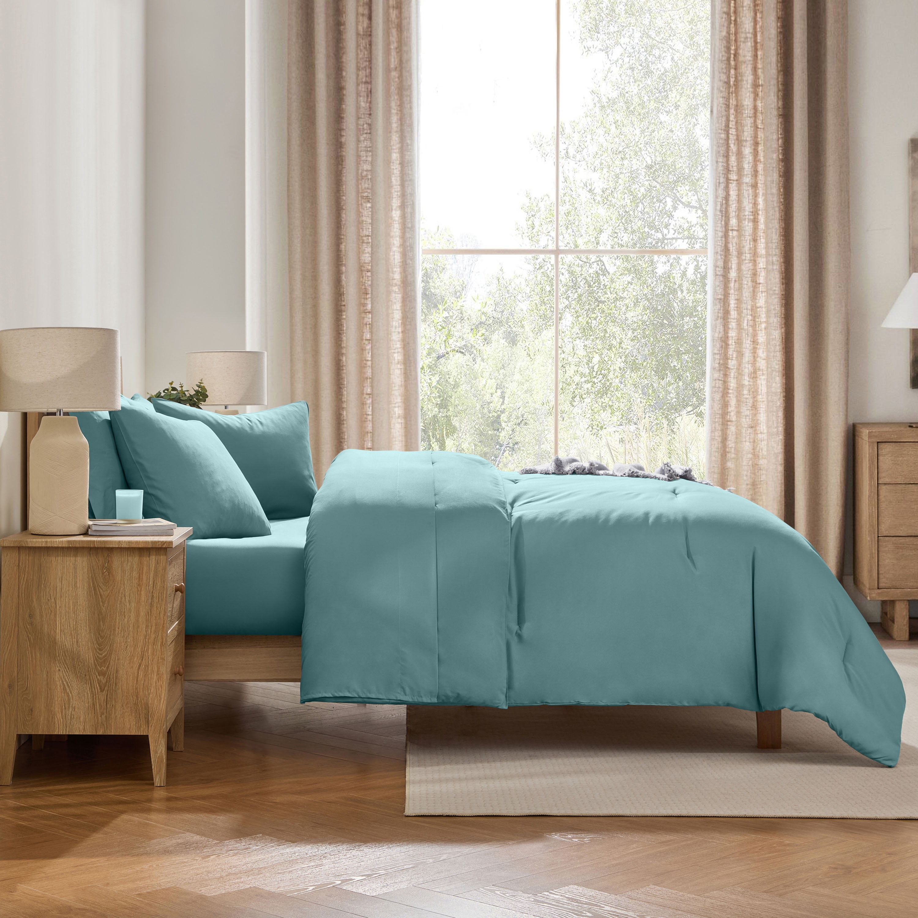 LammaLoe Queen Comforter Set, 7 Piece Bed in a Bag, Ultra Soft Bedding Comforter Set with Sheets, All Season Bed Set, Mineral Blue