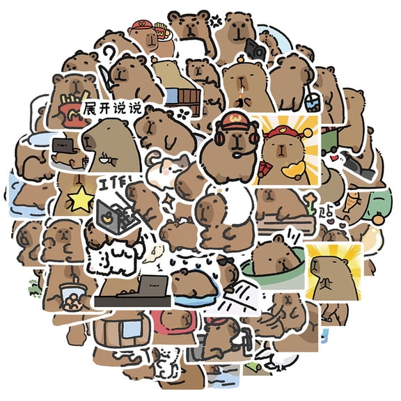 62Pcs Capybara Stickers Water Resistance Decals Sticker for Phone Case Laptop Guitar Decorative Accessories