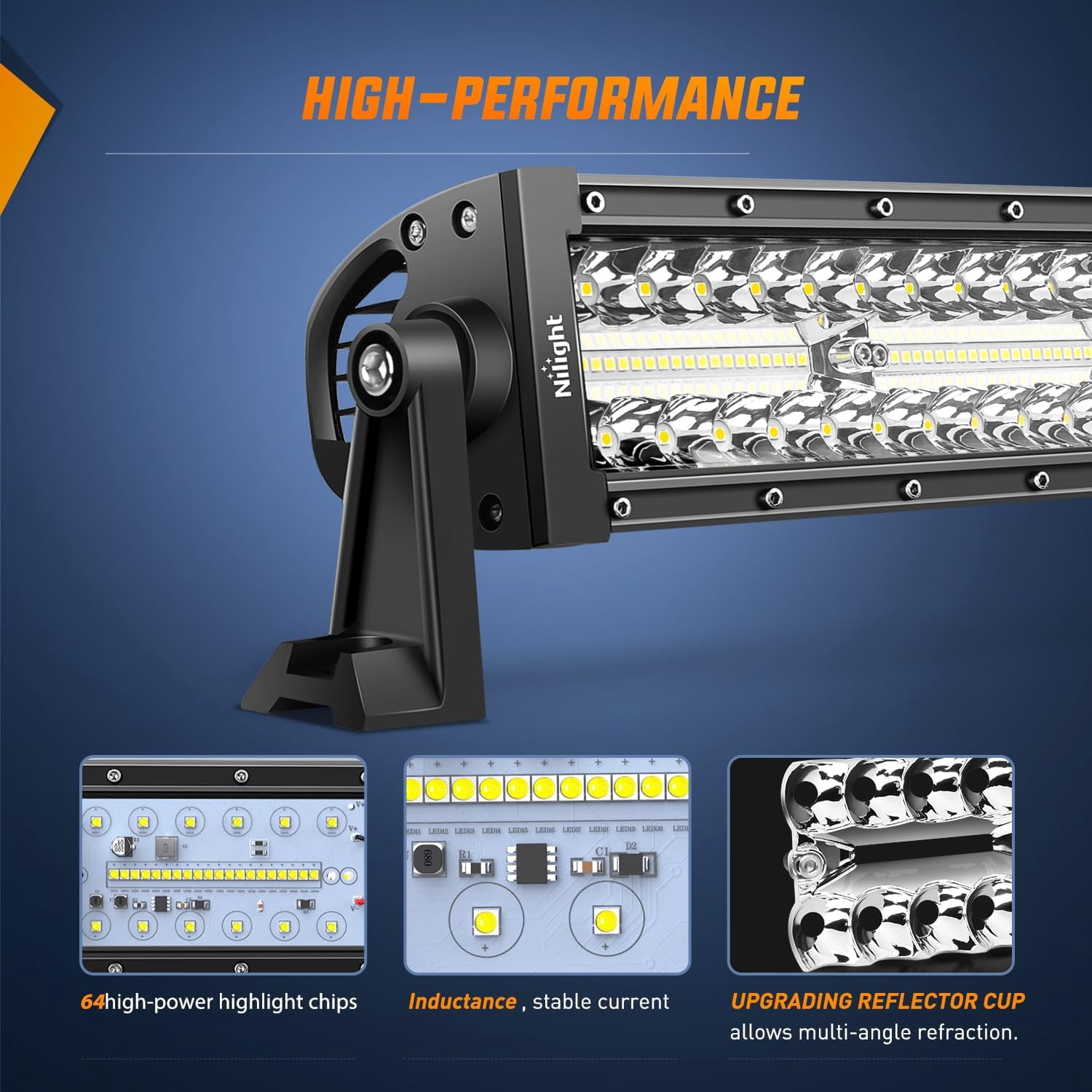 Nilight LED Light Bar 9.5Inch Triple Row Spot Flood Combo 64LEDs Lights Fog Light Driving Light Work Light Backup Light Bumper Lights for Off-Road Truck SUV ATV UTV, 2 Years Warranty