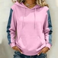 thumbnail image 5 of JGGSPWM Womens Denim Sleeve Patchwork Hoodie, Drawstring Color Block Pullover Sweatshirt, Relaxed Fit Fall Streetwear Tops Pink S, 5 of 7