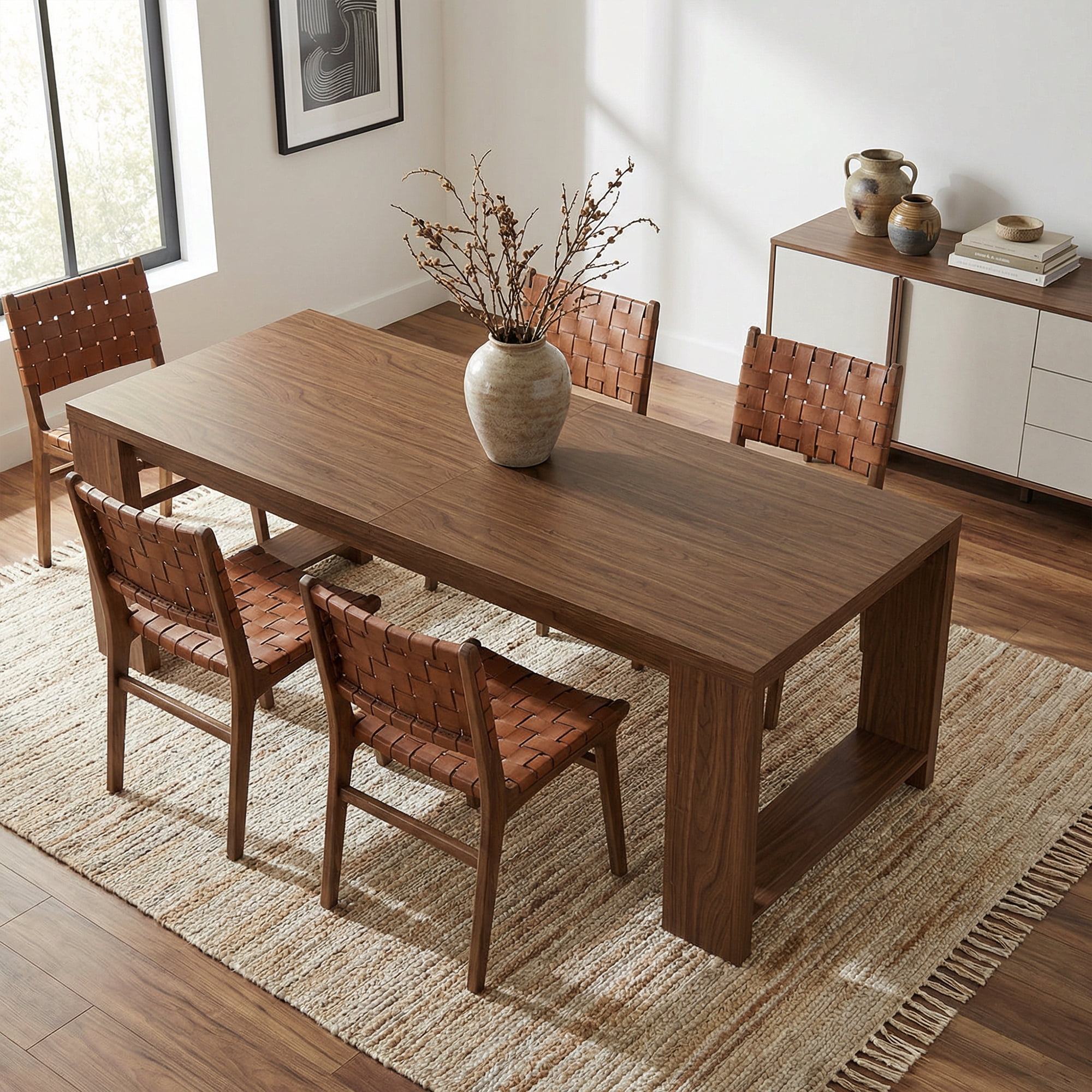 86 Inch Farmhouse Dining Table, Warm Large Kitchen Table For 8-10 People, Solid MDF Dinner Table With Brown Finish, Versatile Table For Home & Office Gatherings