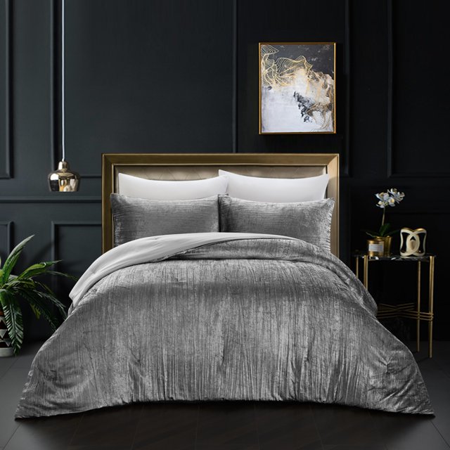 Grace Living Aashvi Crinkle Velvet 3pc Comforter Set - 2 Pillow Shams, 1 Comforter