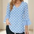 thumbnail image 2 of Womens Tops Ruffle 3/4 Sleeve V-Neck Circle Pritned Dressy Casual Chiffon Blouses Tops, 2 of 7