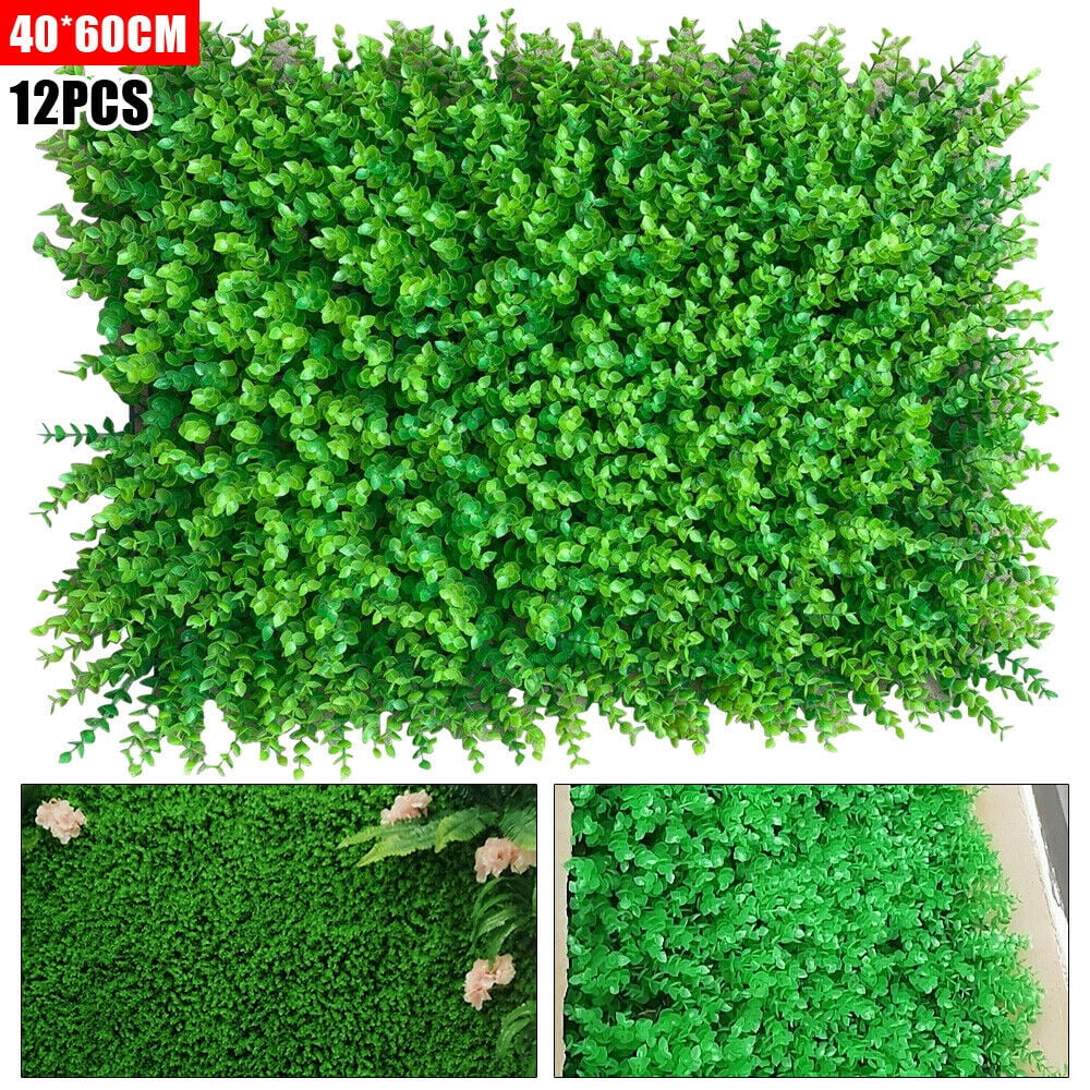 24x16'' Artificial Leaf Hedge Mat Fence Fake Plant Moss Grass Wall Green Panels 