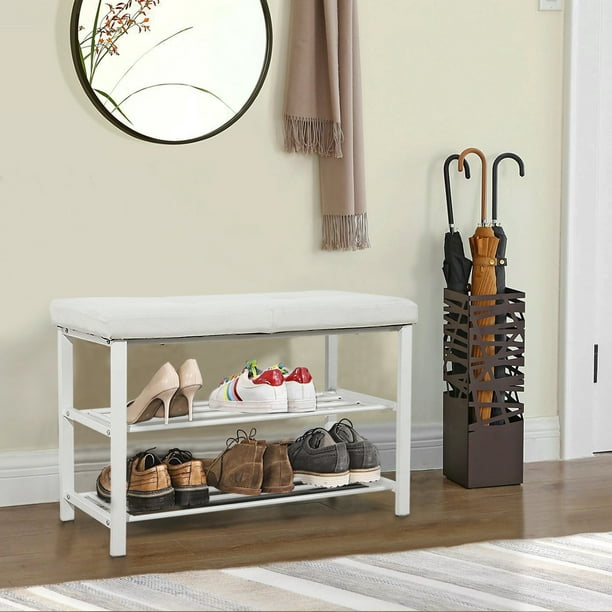 FurnitureR Shoe Rack Bench Entryway 2 Tier Shoe Organizer Metal
