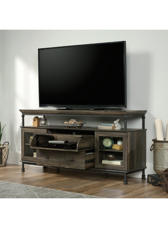Sauder Canal Street Wood and Metal TV Stand for TVs Up to 60", Carbon Oak Finish