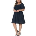 thumbnail image 4 of Agnes Orinda Plus Size Dress for Women Square Neck Short Sleeve Stretchy Maxi Dress, 4 of 5