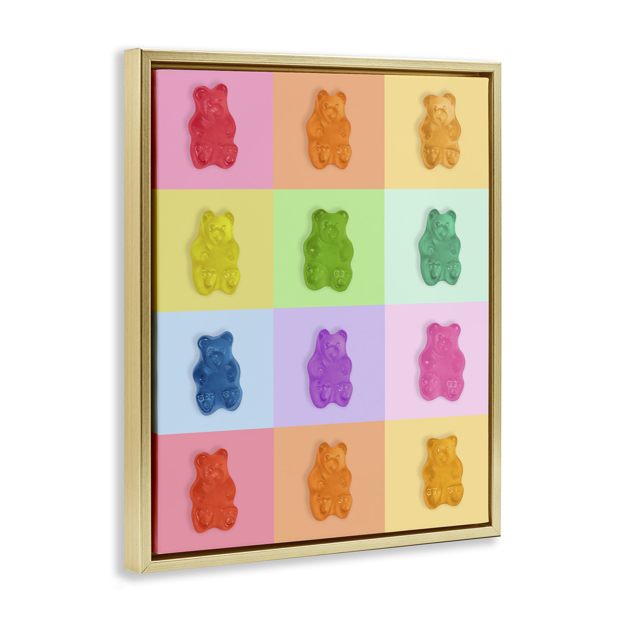 Stupell Industries Rainbow Gummy Bear Candy Grid Gold Framed Floater Canvas Wall Art, design by LISH Creative