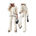 thumbnail image 3 of Women'S 2 Pcs Set Casual Long Sleeve Knit Pullover Top and Wide Leg Pants Sweatsuit Lounge Sets White L, 3 of 10