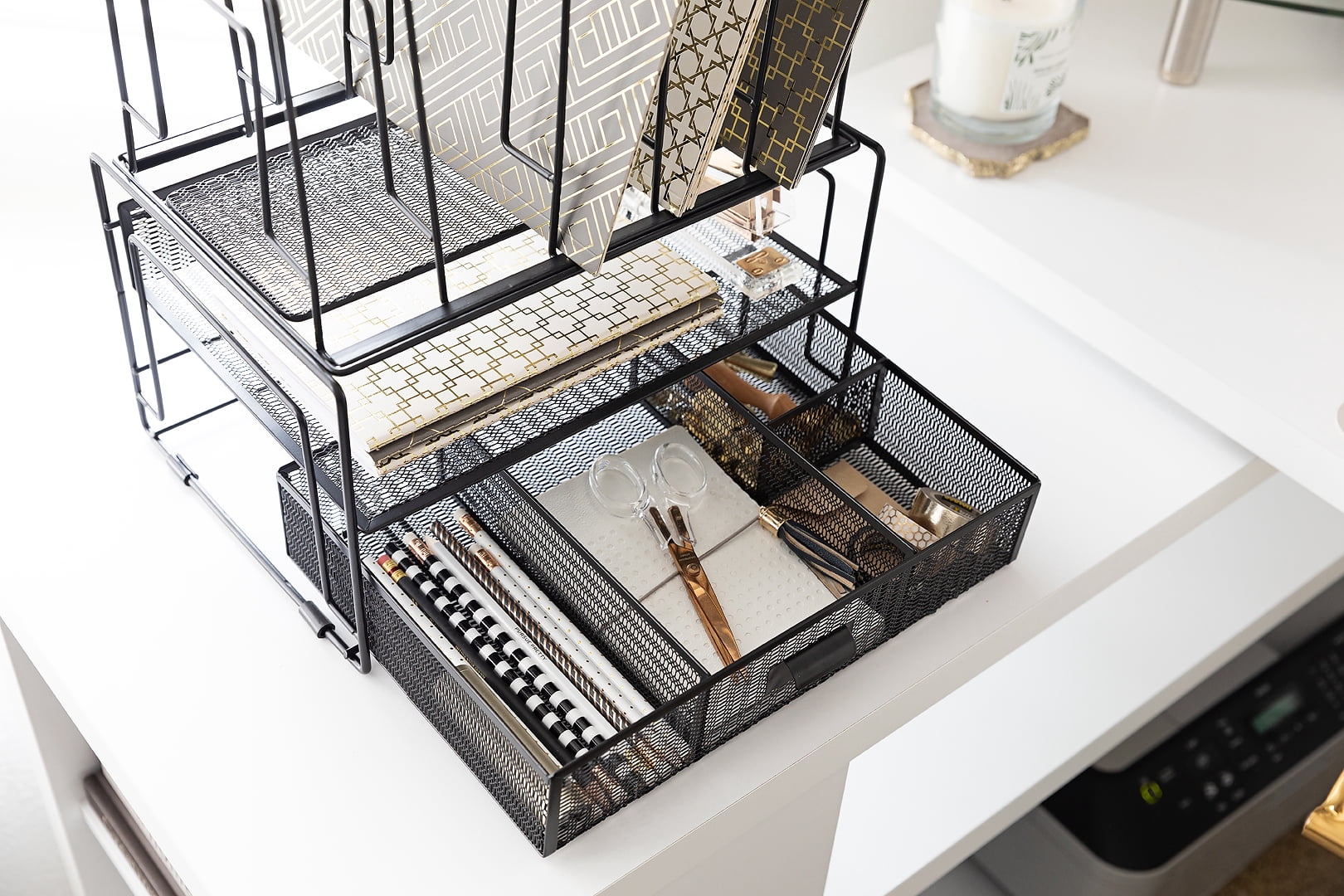Blu Monaco Monte Desk Organizer with File Sorters and Drawer - Black