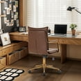 thumbnail image 3 of MOJAY Mid-Back Ergonomic Leather Office Desk Chair, Modern Upholstered Computer Chair, Executive Office Chair with Arms, Swivel Adjustable Rolling Chair with Gold Base (Brown), 3 of 8