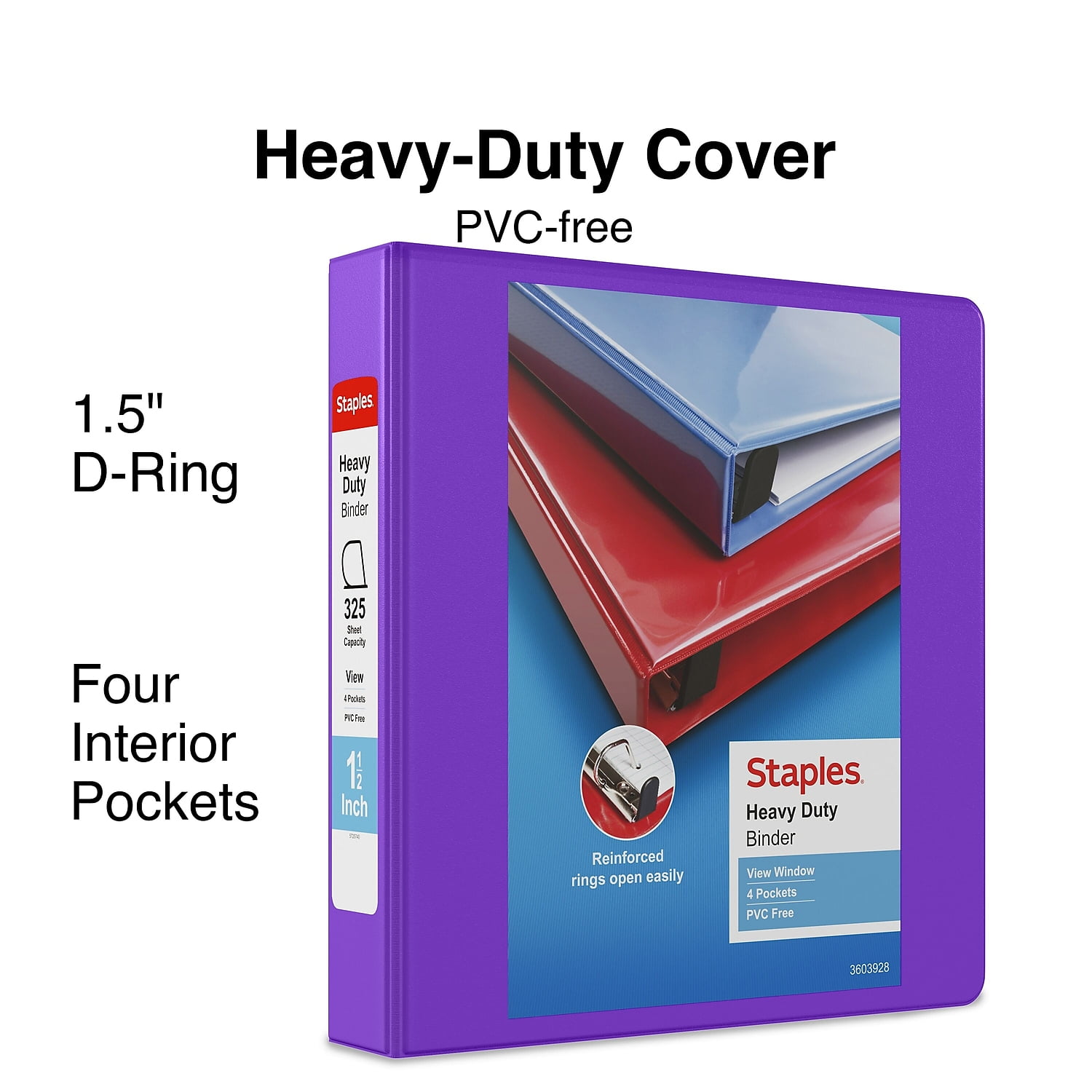 Staples Heavy-Duty 1.5' 3-Ring View Binder Purple (24683-US) 56308-CC/24683