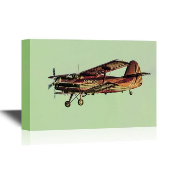 wall26 - Canvas Wall Art - Red Vintage Airplane Flying - Gallery Wrap Modern Home Art | Ready to Hang - 32x48 inches