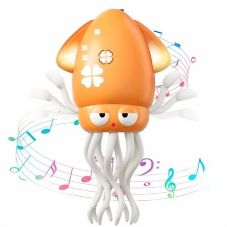 Dancing Squid Baby Toy Electric Crawling Octopus Tummy Time Toy Rechargeable Magic Dancing Music Squid Baby Toys for 3 4 5 6 Year Old Kids Boy Girl Birthday Gifts Christmas Stuffers (Orange)