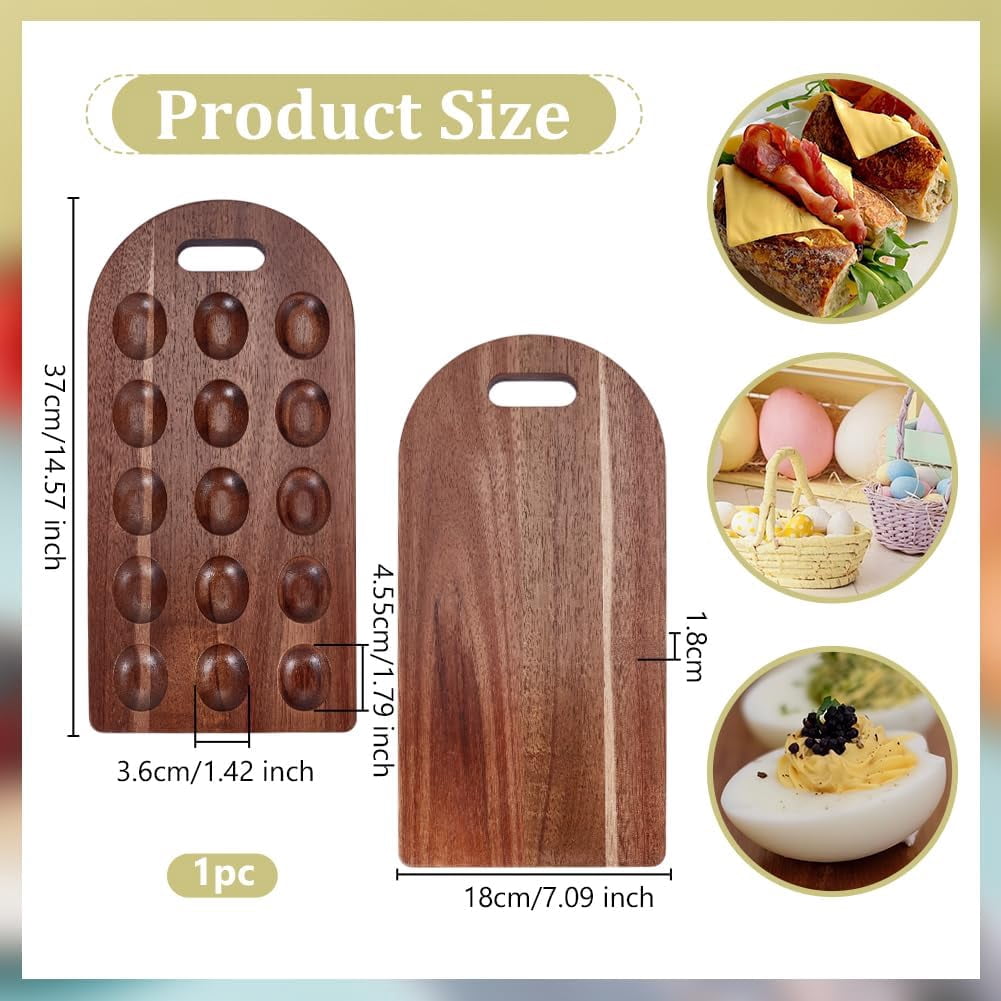 Wood Deviled Egg Platter for 15 Holes Wooden Deviled Egg Serving Tray and Platter Arch Eggs Tray Container Board Cheese Serving Platter for Home Kitchen Countertop and Parties DIY Making