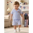 thumbnail image 5 of Cenuakty LIttle Kids 12M-5T Baby Boy 4th of July Outfit Striped Embroidered Button Down Short Sleeve Tops and Shorts 2 Pcs Set, 5 of 9