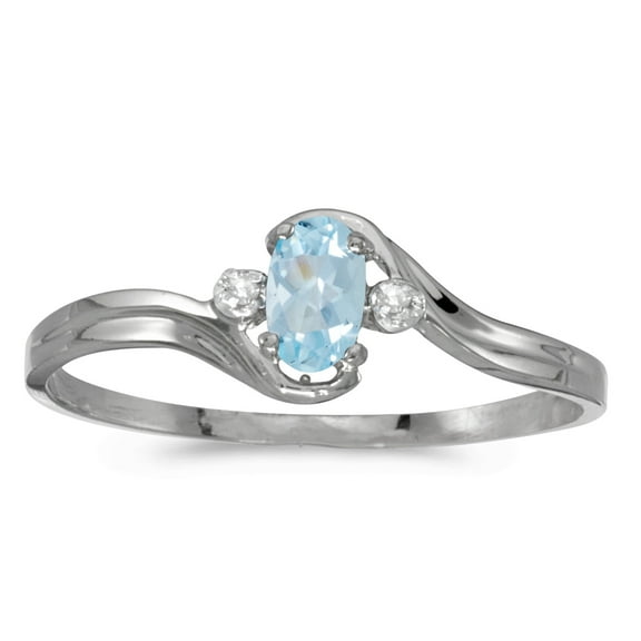 14k White Gold Oval Aquamarine And Diamond Ring