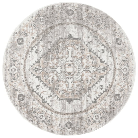 SAFAVIEH Maya Laura Medallion Area Rug, Ivory/Gray Beige, 6'7" x 6'7" Round
