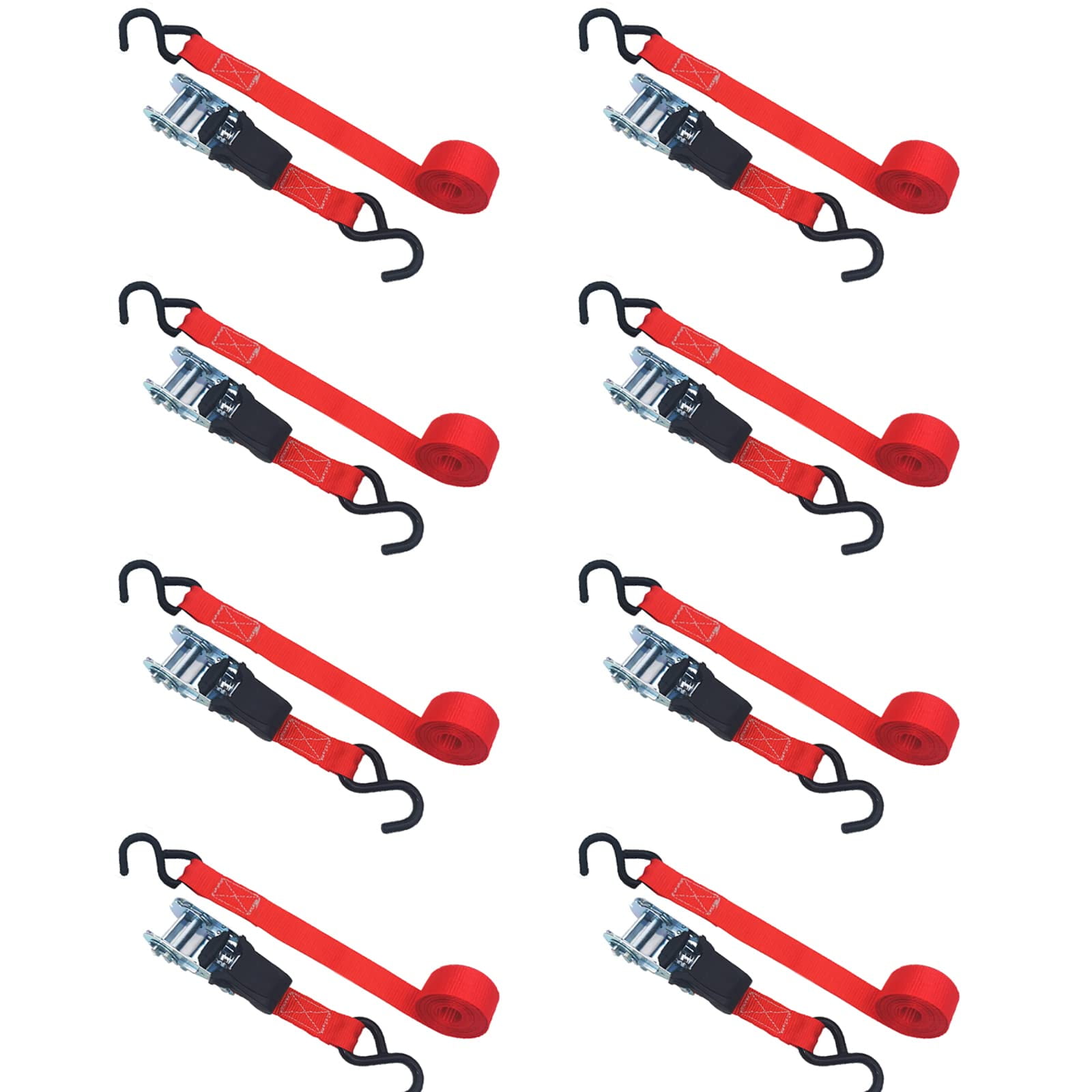TOPSKY Ratchet Tie Down Straps, 1 in x 10 ft Securing Straps, 1200lb Break Strength, Red(8 Pack