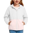 thumbnail image 2 of Dwellite Girls Zip Up Hooded Jacket Lightweight Casual Summer Color Block Sun Jackets with Pockets 5-15 Years White 140, 2 of 8