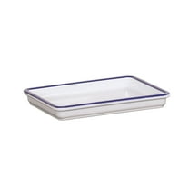 Cal-Mil 3505-15 9 x 6.5 x 1 in. Enamelware Rectangular Melamine Serving Tray with Blue Rim, White