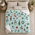 thumbnail image 5 of Playful Festive Characters Light Teal Holiday Pattern Cheerful, Festive Holiday Scene, Warm Flannel Blanket for Living Room and Reading Nook, Art Lovers Christmas Gift, Festive Home Decor, 5 of 9