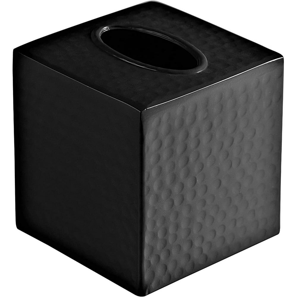Monarch Abode Hand Hammered Metal Matte Black Tissue Box Holder