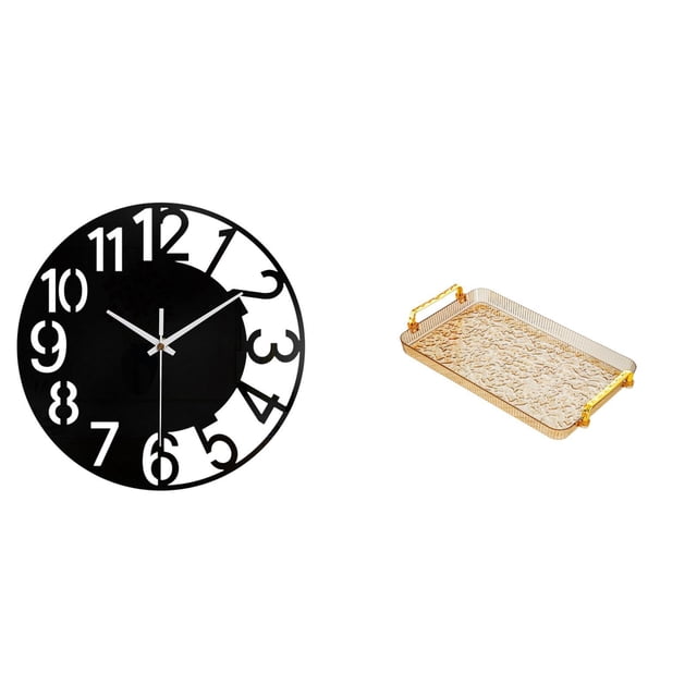 Reloj de pared decorativo de acrílico con diseño silencioso y fácil de leer, y bandeja para postres con asa, ideal para la mesa de centro, el hogar, l
