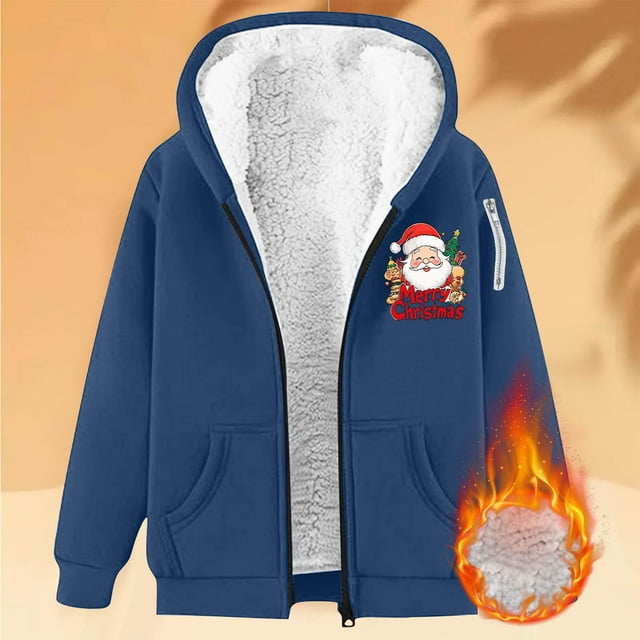 Sudadera informal con capucha y manga larga para mujer, estilo navideño, de gran tamaño, color liso, con cremallera, capucha y forro polar grueso, chaqueta de manga larga con hombros descubiertos, blu