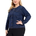 thumbnail image 5 of MODA NOVA Juniors Plus Jean Jacket Long Sleeves Collarless Denim Jacket Blue 3X, 5 of 7